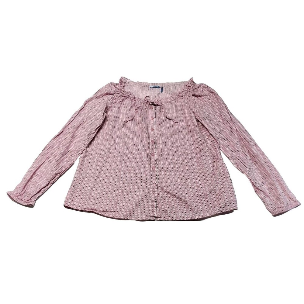 IZOD Blouse Womens Medium Floral Button Up Top Pink White Flower Princess Boho